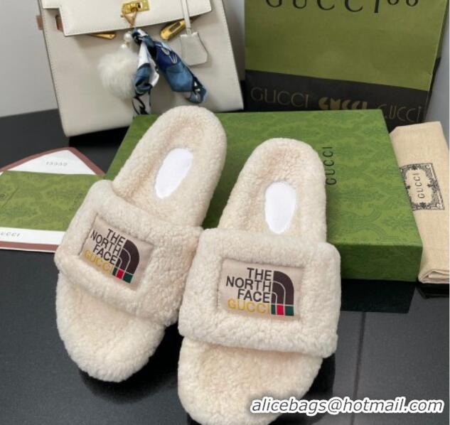 Luxury The North Face x Gucci Wool Flat Slide Sandals 070239 White