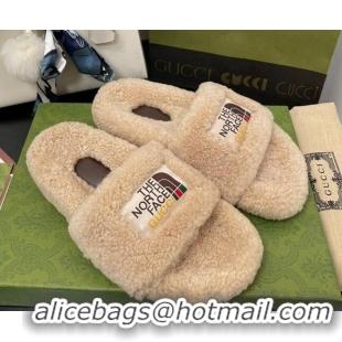 Fashion The North Face x Gucci Wool Flat Slide Sandals 070239 Camel Brown