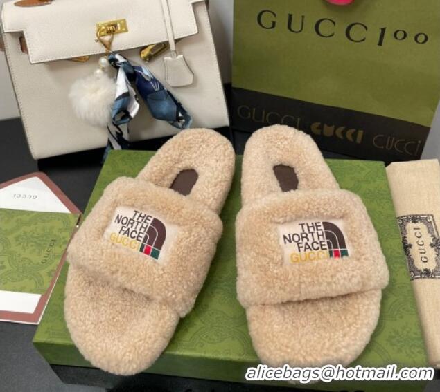 Fashion The North Face x Gucci Wool Flat Slide Sandals 070239 Camel Brown