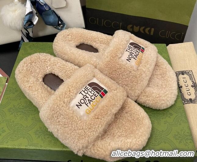 Fashion The North Face x Gucci Wool Flat Slide Sandals 070239 Camel Brown