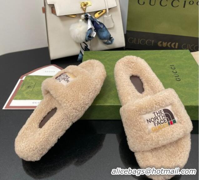 Fashion The North Face x Gucci Wool Flat Slide Sandals 070239 Camel Brown