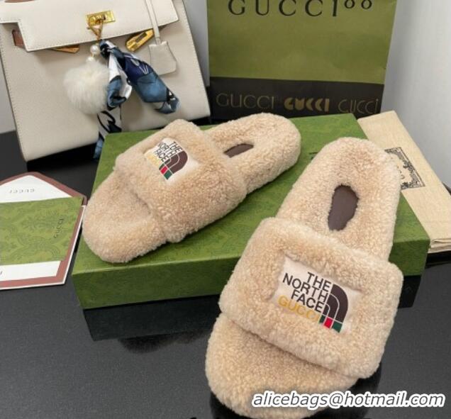 Fashion The North Face x Gucci Wool Flat Slide Sandals 070239 Camel Brown