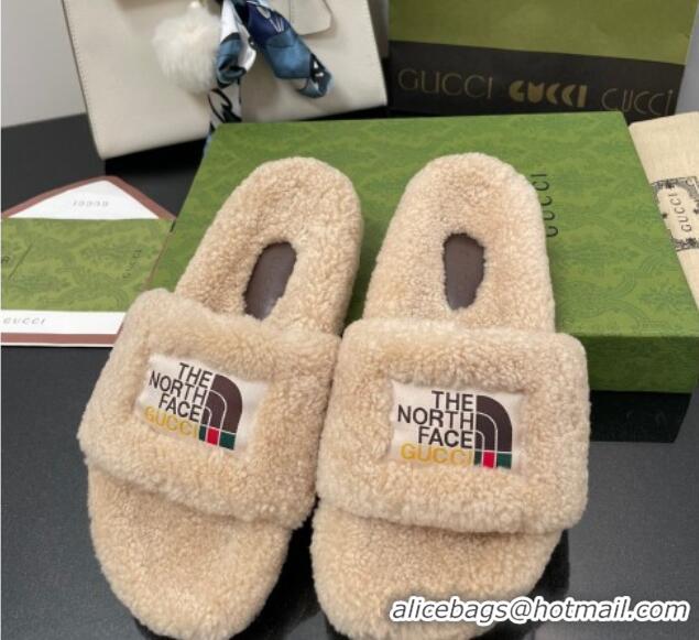 Fashion The North Face x Gucci Wool Flat Slide Sandals 070239 Camel Brown