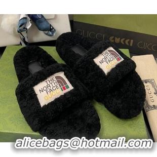 Classic The North Face x Gucci Wool Flat Slide Sandals 070239 Black