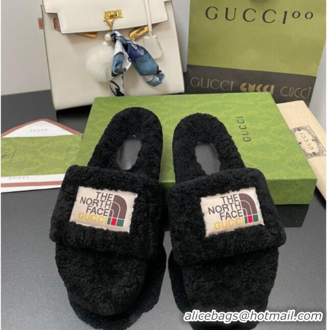 Classic The North Face x Gucci Wool Flat Slide Sandals 070239 Black