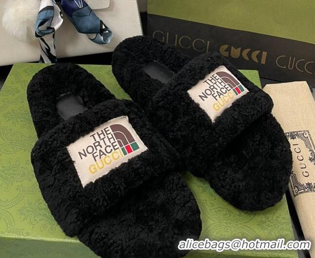 Classic The North Face x Gucci Wool Flat Slide Sandals 070239 Black