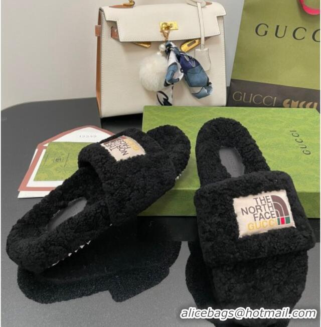 Classic The North Face x Gucci Wool Flat Slide Sandals 070239 Black