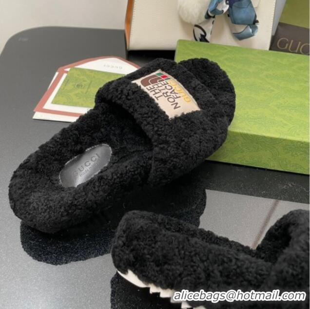 Classic The North Face x Gucci Wool Flat Slide Sandals 070239 Black