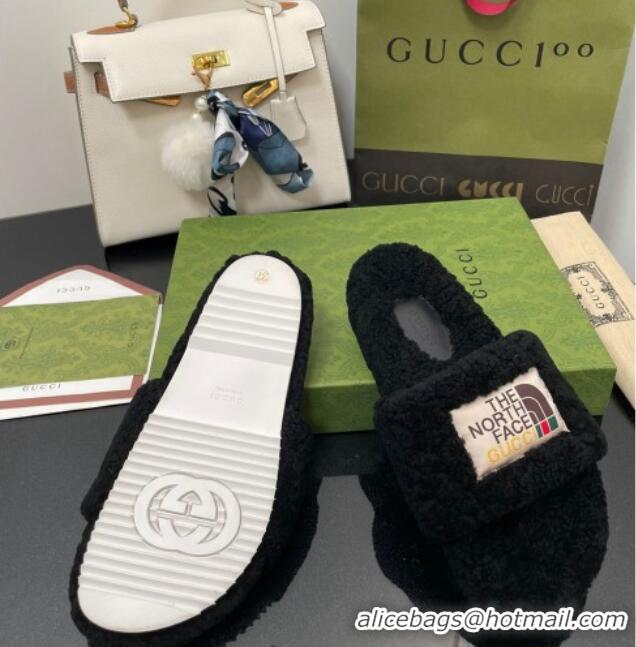 Classic The North Face x Gucci Wool Flat Slide Sandals 070239 Black