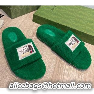 Sumptuous The North Face x Gucci Wool Flat Slide Sandals 070239 Grass Green