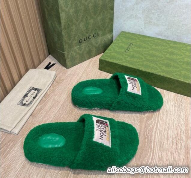 Sumptuous The North Face x Gucci Wool Flat Slide Sandals 070239 Grass Green