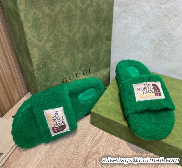 Sumptuous The North Face x Gucci Wool Flat Slide Sandals 070239 Grass Green