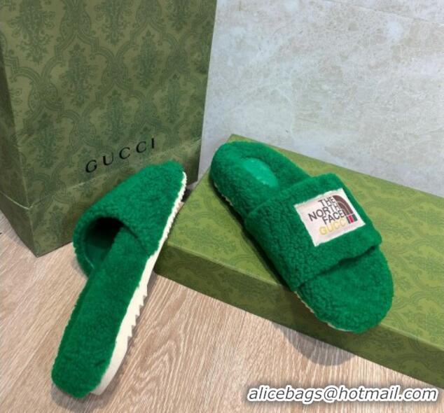 Sumptuous The North Face x Gucci Wool Flat Slide Sandals 070239 Grass Green