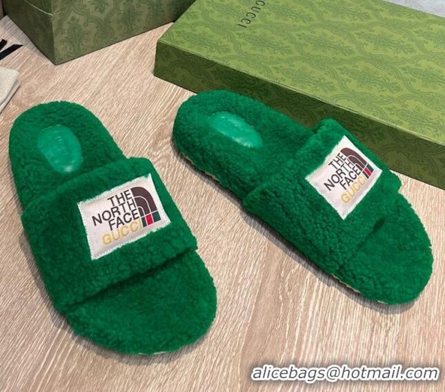 Sumptuous The North Face x Gucci Wool Flat Slide Sandals 070239 Grass Green