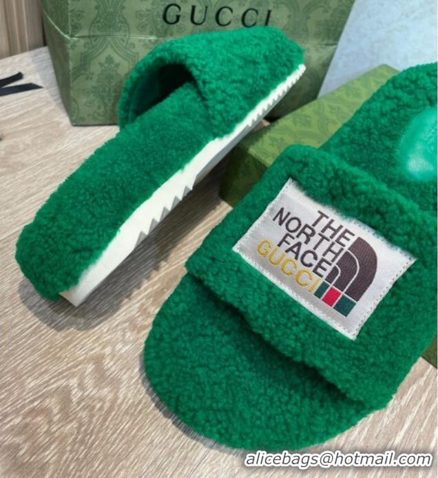 Sumptuous The North Face x Gucci Wool Flat Slide Sandals 070239 Grass Green