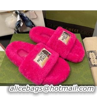 Unique Style The North Face x Gucci Wool Flat Slide Sandals 070239 Fuchsia Pink