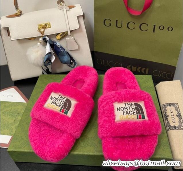 Unique Style The North Face x Gucci Wool Flat Slide Sandals 070239 Fuchsia Pink