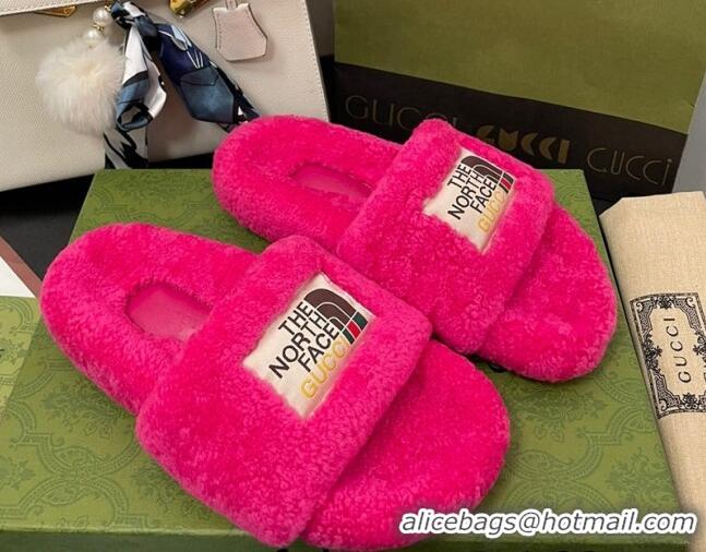 Unique Style The North Face x Gucci Wool Flat Slide Sandals 070239 Fuchsia Pink