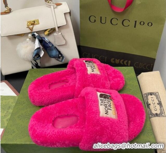 Unique Style The North Face x Gucci Wool Flat Slide Sandals 070239 Fuchsia Pink