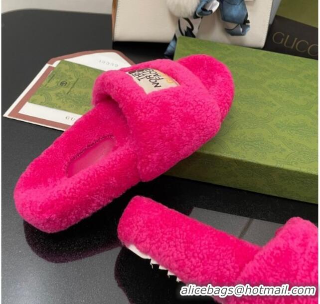 Unique Style The North Face x Gucci Wool Flat Slide Sandals 070239 Fuchsia Pink