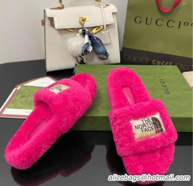 Unique Style The North Face x Gucci Wool Flat Slide Sandals 070239 Fuchsia Pink