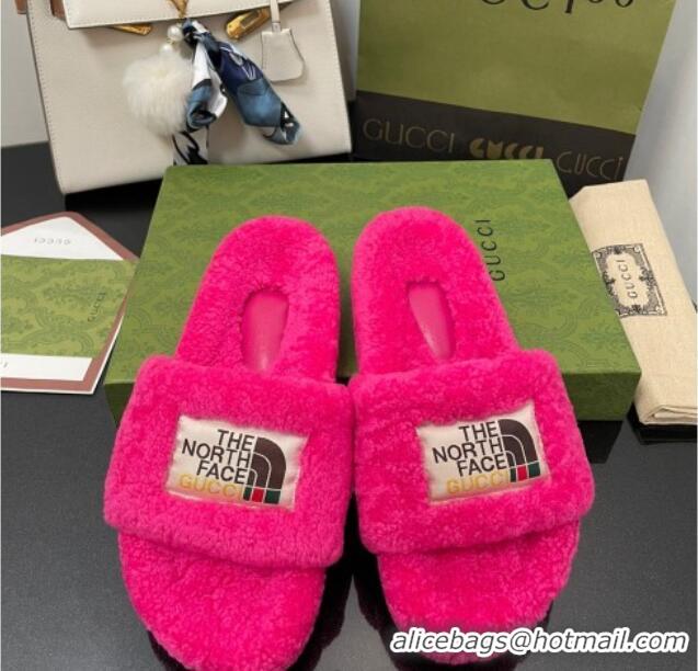 Unique Style The North Face x Gucci Wool Flat Slide Sandals 070239 Fuchsia Pink