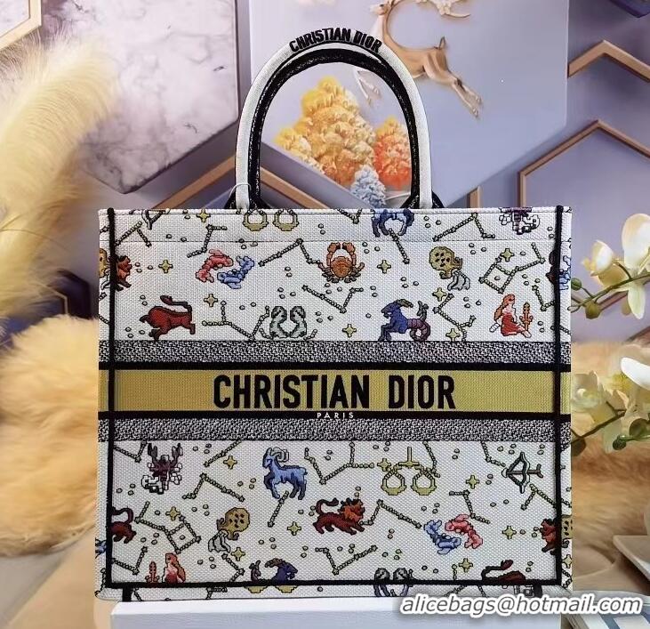 ​New Fashion Dior Book Tote Bag Embroidery M942 White 2022