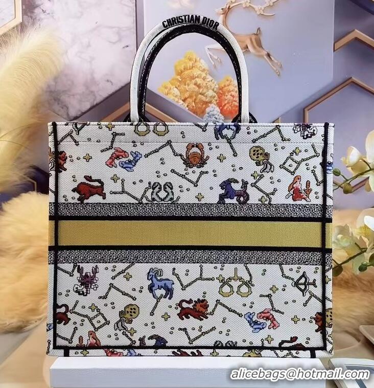 ​New Fashion Dior Book Tote Bag Embroidery M942 White 2022