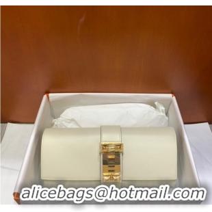 Top Grade Hermes H Medor swift Leather Clutch 37566 white&Gold hardware