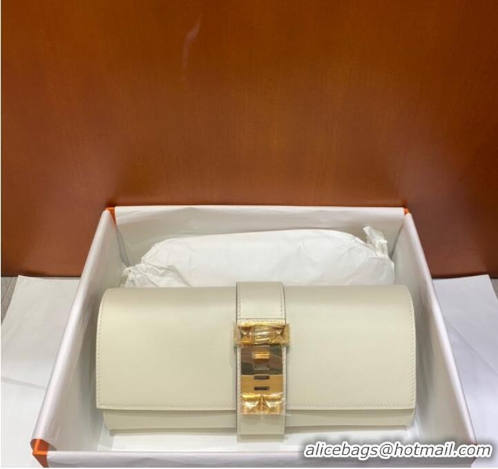 Top Grade Hermes H Medor swift Leather Clutch 37566 white&Gold hardware