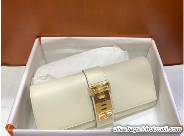 Top Grade Hermes H Medor swift Leather Clutch 37566 white&Gold hardware