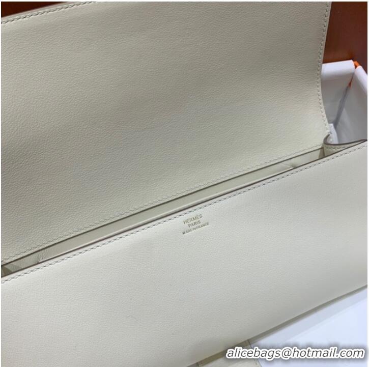 Top Grade Hermes H Medor swift Leather Clutch 37566 white&Gold hardware