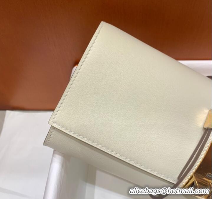 Top Grade Hermes H Medor swift Leather Clutch 37566 white&Gold hardware