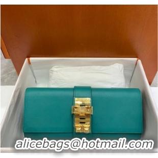 Classic Hermes H Medor swift Leather Clutch 37566 Lake green&Gold hardware