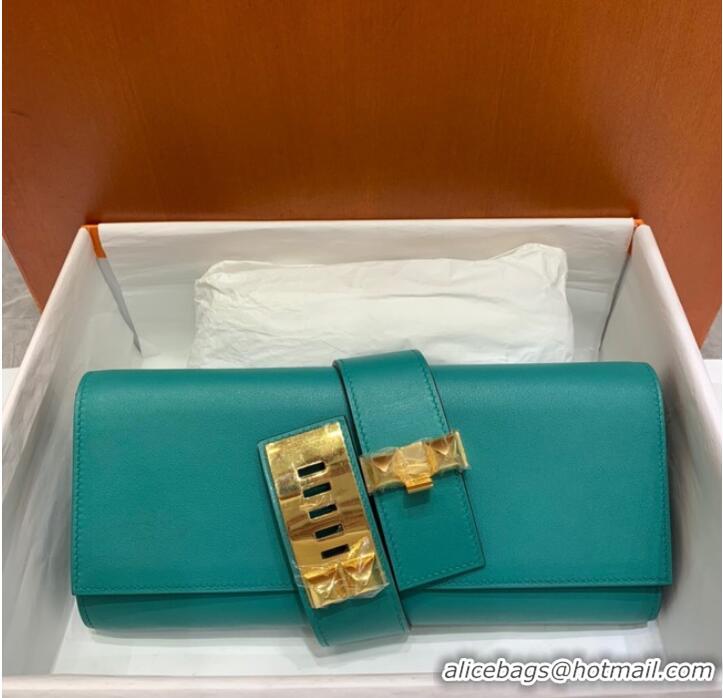 Classic Hermes H Medor swift Leather Clutch 37566 Lake green&Gold hardware