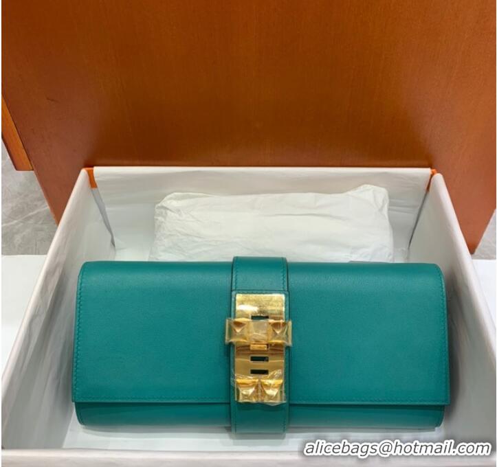 Classic Hermes H Medor swift Leather Clutch 37566 Lake green&Gold hardware