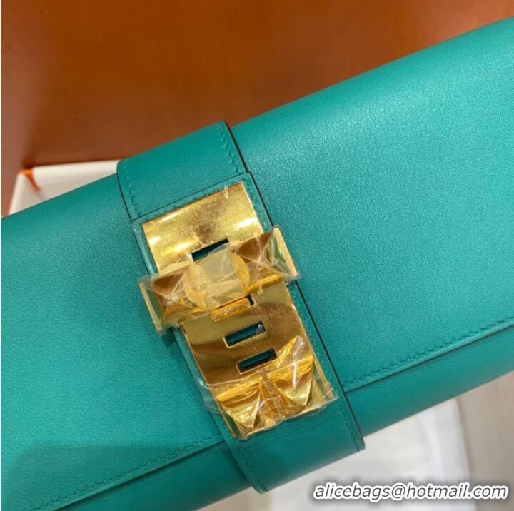 Classic Hermes H Medor swift Leather Clutch 37566 Lake green&Gold hardware