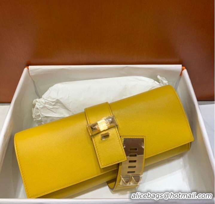 Famous Brand Hermes H Medor swift Leather Clutch 37566 yellow&Gold hardware