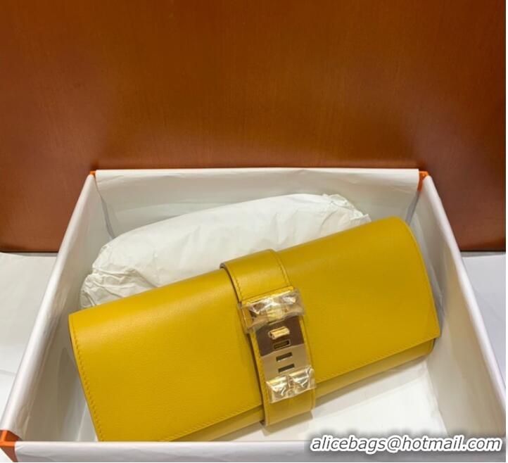 Famous Brand Hermes H Medor swift Leather Clutch 37566 yellow&Gold hardware