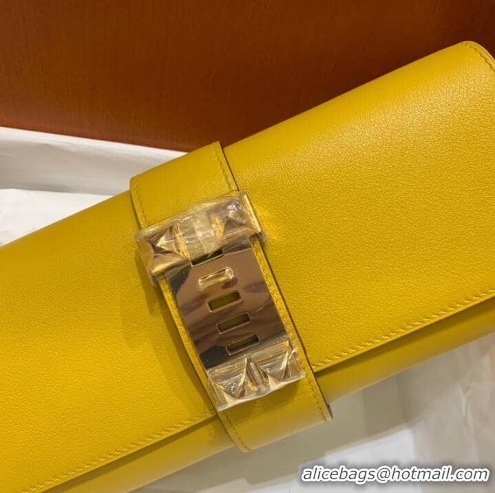 Famous Brand Hermes H Medor swift Leather Clutch 37566 yellow&Gold hardware