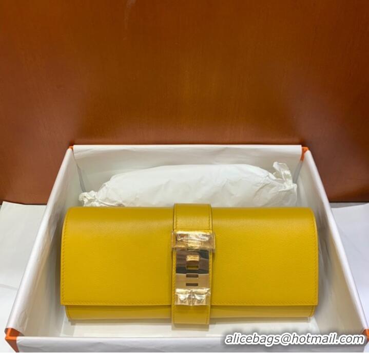 Famous Brand Hermes H Medor swift Leather Clutch 37566 yellow&Gold hardware