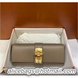 Reasonable Price Hermes H Medor swift Leather Clutch 37566 gray&Gold hardware