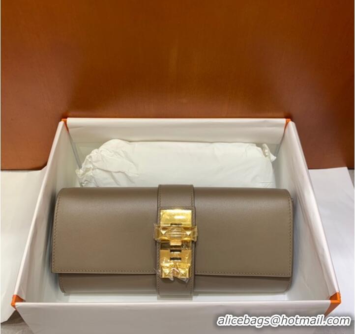 Reasonable Price Hermes H Medor swift Leather Clutch 37566 gray&Gold hardware