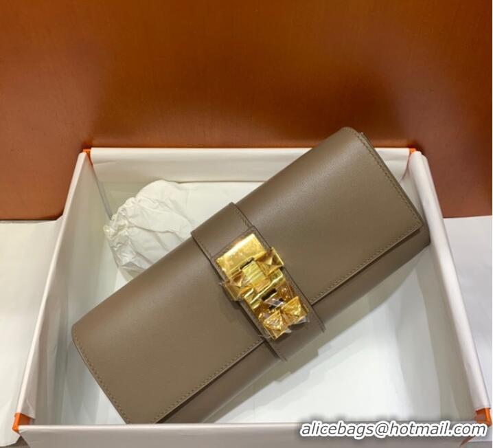 Reasonable Price Hermes H Medor swift Leather Clutch 37566 gray&Gold hardware