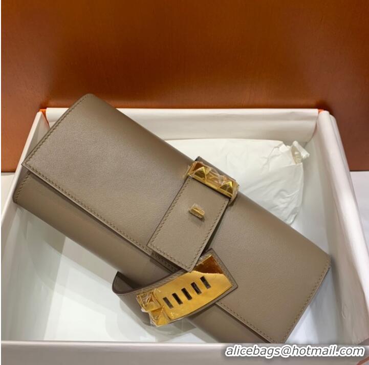 Reasonable Price Hermes H Medor swift Leather Clutch 37566 gray&Gold hardware