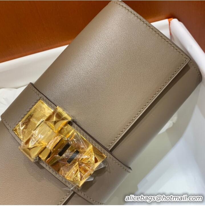 Reasonable Price Hermes H Medor swift Leather Clutch 37566 gray&Gold hardware