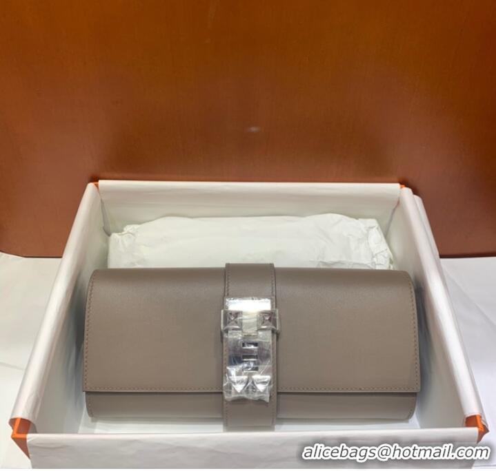 Good Taste Hermes H Medor swift Leather Clutch 37566 gray&Silver hardware