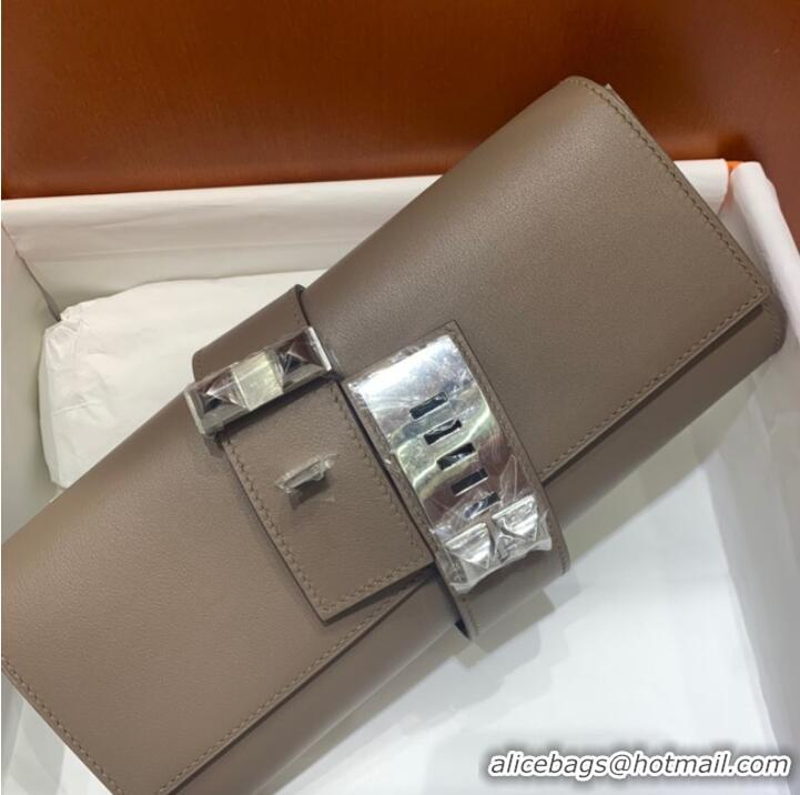 Good Taste Hermes H Medor swift Leather Clutch 37566 gray&Silver hardware