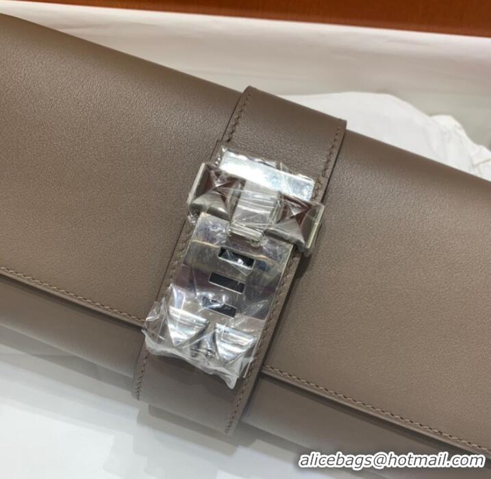 Good Taste Hermes H Medor swift Leather Clutch 37566 gray&Silver hardware