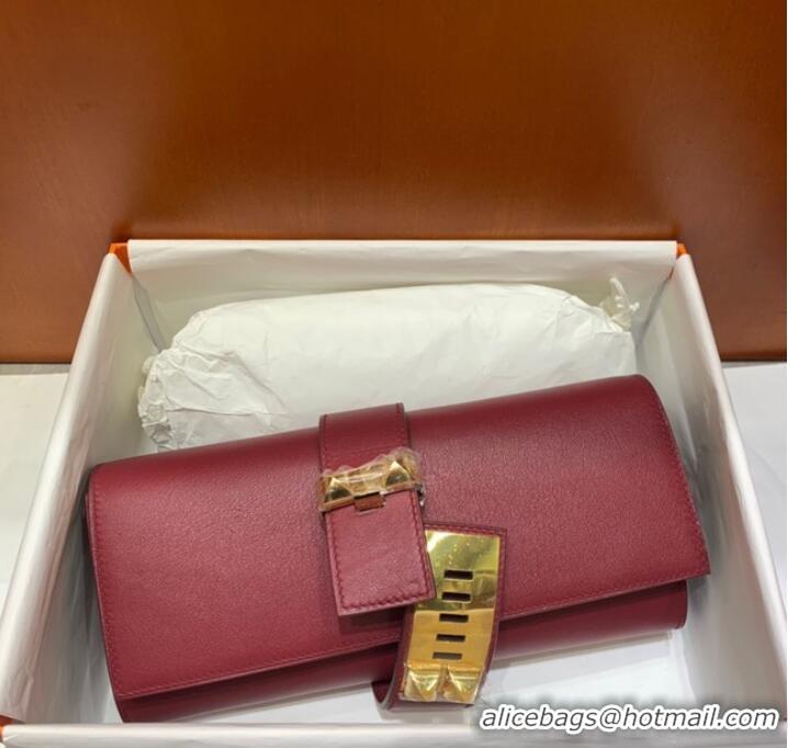 Cheapest Hermes H Medor swift Leather Clutch 37566 Burgundy&gold hardware